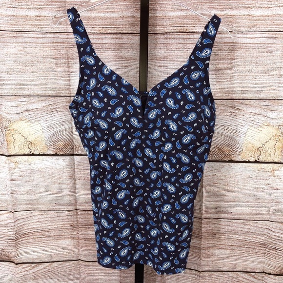 Lands' End Blue and White Paisley Control Sweetheart Tankini Top Size 12 - Picture 1 of 11